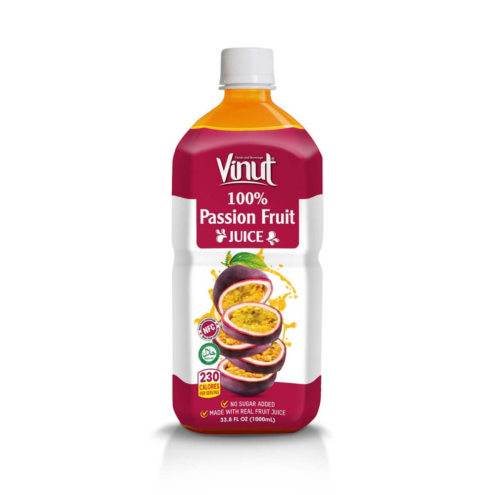 VINUT 100% پاشن فروټ جوس، NFC، بوره نه ده اضافه شوې، PET بوتل، 33.8 fl oz 1000 mL
