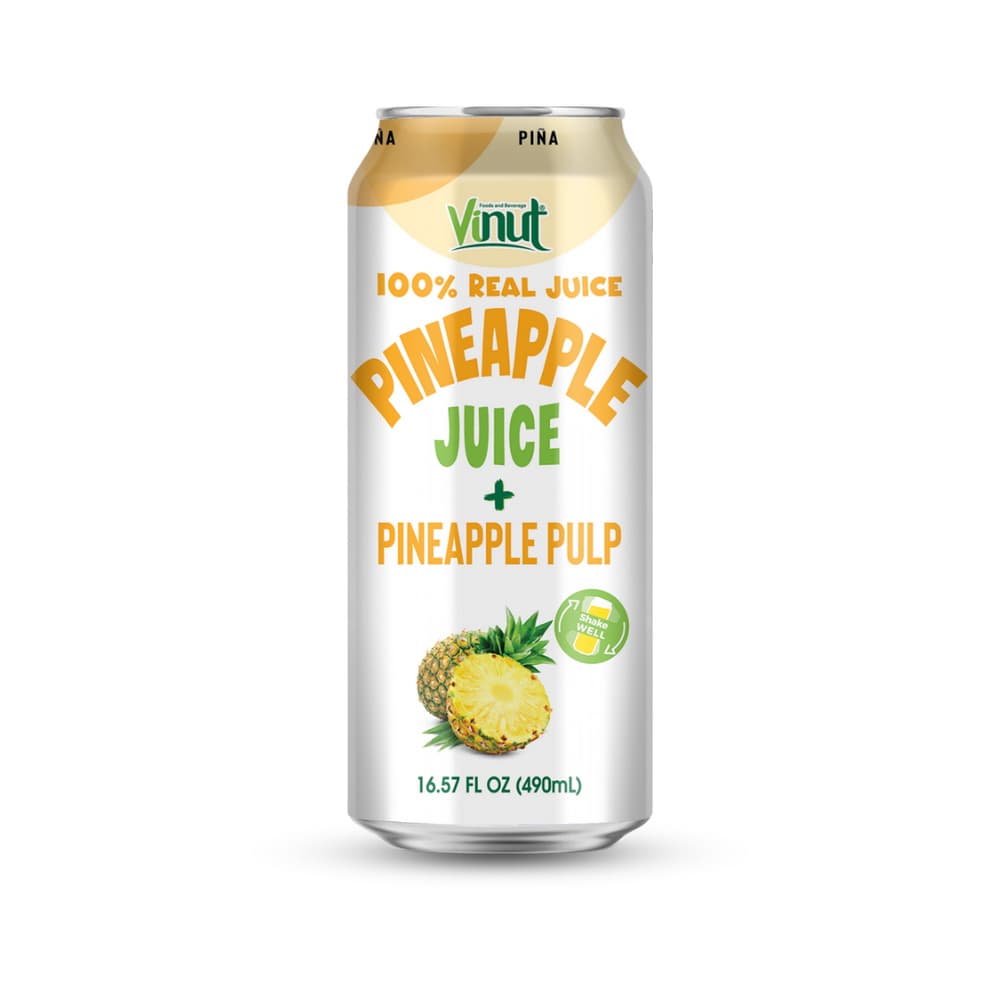 VINUT 100% ریښتینی جوس اناناس جوس + اناناس پلپ، سلم کین، 16.57 fl oz 490 mL