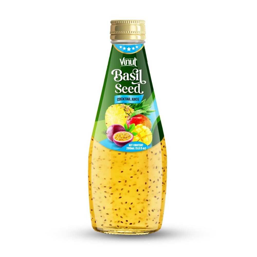 VINUT د مخلوط میوو کاکټیل باسیل تخم جوس، په شیشې بوتل کې، 9.8 فل اوز (290 ملی لیتره)