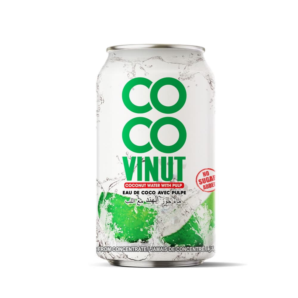 VINUT د ناريلو اوبه، د غوښې سره، بوره نه ده اضافه شوې، په کین کې، (330 mL)