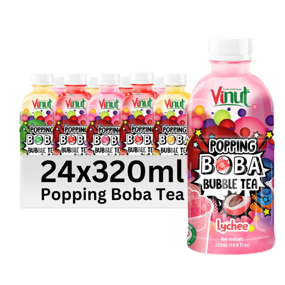 VINUT د لیچي پاپنګ بوبا بلبل چای، PET بوتل، 10.8 fl oz (320 mL)