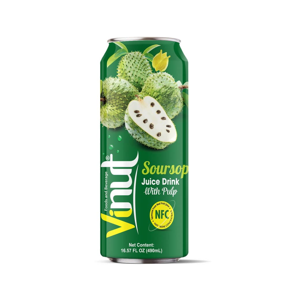 Vinut Soursop Juice Drink with Pulp, NFC, Slim Can, 16.57 fl oz 490 mL