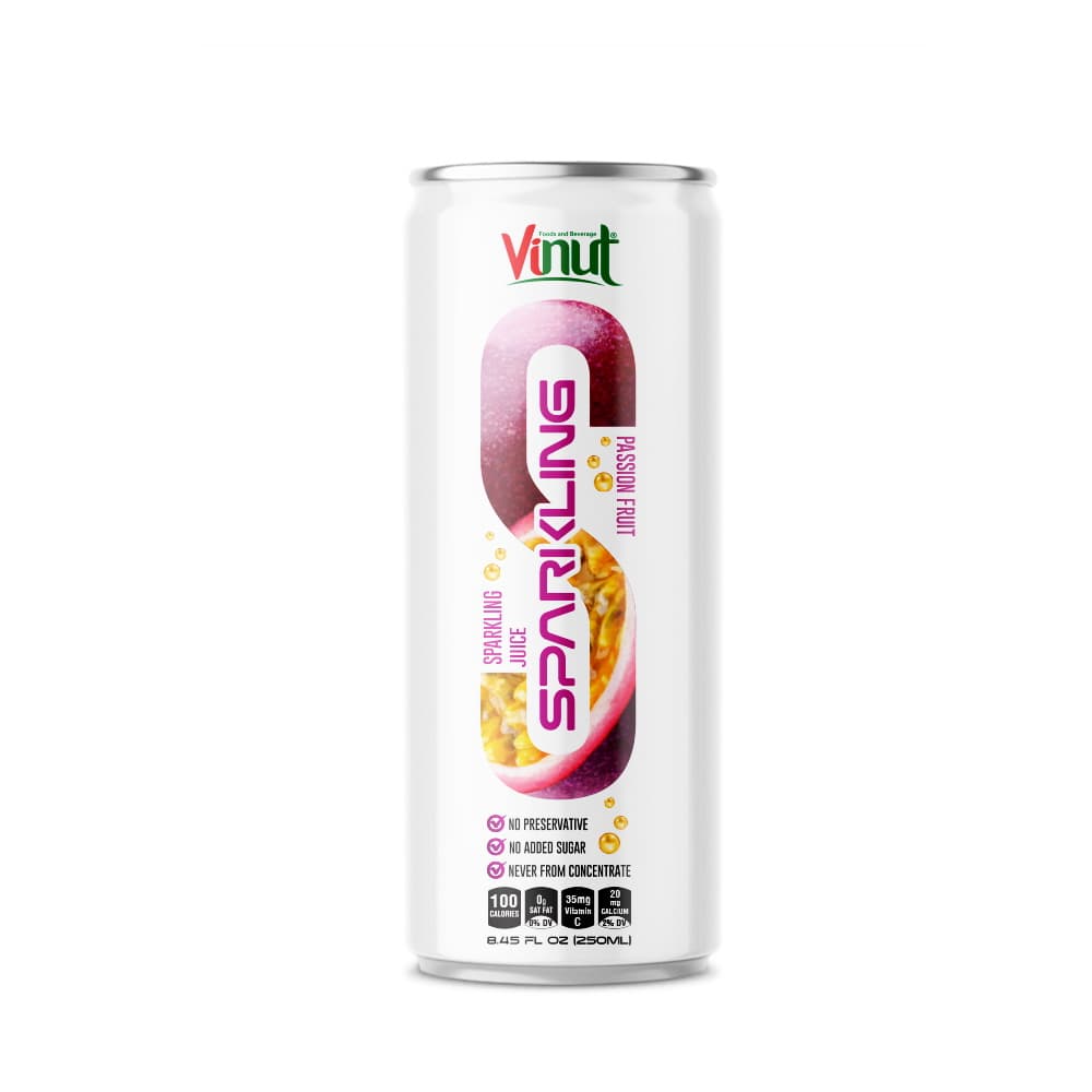 VINUT پاشن فروټ چمکیدونکی جوس، بې اضافه شکر، نرۍ قوطي، 8.45 fl oz 250 mL